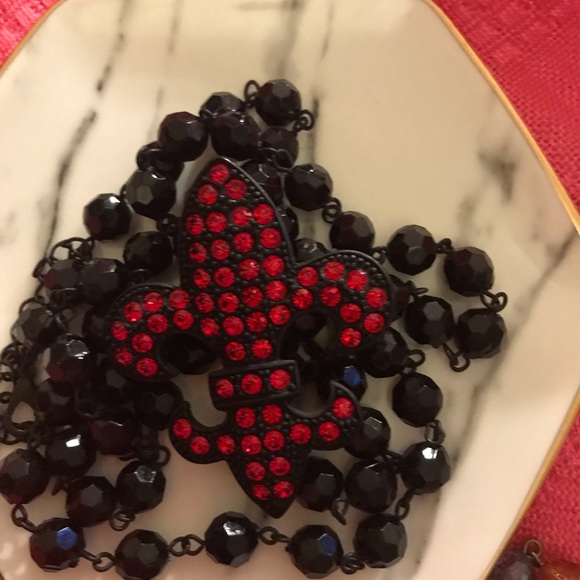 Jewelry - Fleur de lis pendant and black beaded necklace Jewelry - Fleur de lis pendant and black beaded necklace
